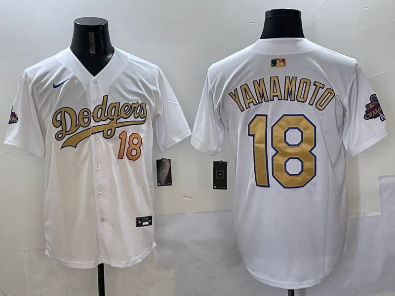 Men Los Angeles Dodgers #18 Yamamoto White Gold Game Nike 2025 MLB Jersey style 429->los angeles dodgers->MLB Jersey